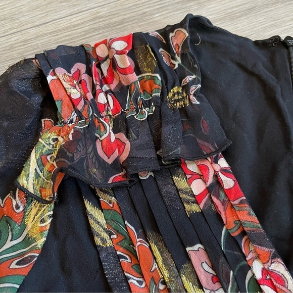 The Kooples Bollywood Silk Floral Mini Dress Black Multicolor Boho Party Sz 1, S - Picture 12 of 16